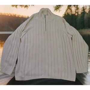 RALPH LAUREN Polo Jeans 1/4 Zip Knit Size 4XL Cotton Sweater Men's White